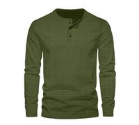 Generisch Chemise Homme T-Shirt Manches Longues Décontracté Sportif Respirant Petit Carreaux, Vert armée., XL