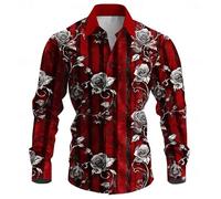 Generisch Chemise imprimée élégante pour homme pour les rendez-vous romantiques, les occasions spéciales, élégante chemise à manches longues avec boutonnière dans un design tendance, rouge, XL