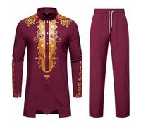 Generisch Chemise Kurta pour homme Middle East Thobe Col rond Tunique Coupe normale Décontractée Longue Chemise Robe de fête Brodée Art Soie Robe de mariage Africain Dashiki Caftan indien, O rouge., M
