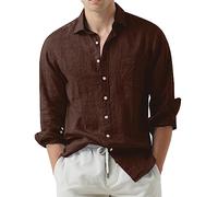 Generisch Chemise marron clair pour homme Cardigan à manches longues, couleur unie, chemise décontractée décontractée pour homme, élégante, café, M