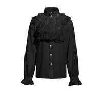 Generisch Chemise médiévale à volants pour homme - Style gothique - Col Jabot - Hauts surdimensionnés - Chemise victorienne - Renaissance - Manches longues - Couleur unie - Cosplay, Noir 01, XL