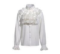 Generisch Chemise médiévale à volants pour homme - Style gothique - Col Jabot - Hauts surdimensionnés - Chemise victorienne - Renaissance - Manches longues - Couleur unie - Cosplay, Blanc (01), M