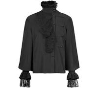 Generisch Chemise médiévale à volants pour homme - Style gothique - Col Jabot - Hauts surdimensionnés - Chemise victorienne - Renaissance - Manches longues - Couleur unie - Cosplay, Noir , M