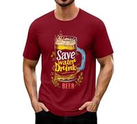 Generisch Chemise Oktoberfest pour homme - Imprimé bière - Manches courtes - Col rond - Vêtement « Save Water Drink Beer », T-shirt Red Beer pour homme, XXL