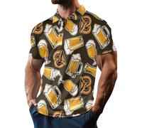 Generisch Chemise Oktoberfest pour homme - Polo à manches courtes - Col en V - Bouton - Polo 2025, Braun Beer T-shirt pour homme, M