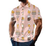 Generisch Chemise Oktoberfest pour homme - Polo à manches courtes - Col en V - Bouton - Polo 2025, Rosa Beer T-shirt pour homme, M