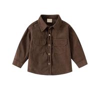 Generisch Chemise pour garçon en velours côtelé à manches longues - Couleur unie - Confortable et douce - Pour enfant - Mode streetwear - Hauts pour enfants, café, 130
