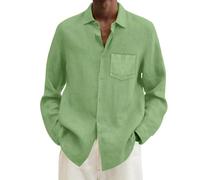 Generisch Chemise pour homme en mélange de coton et de lin avec col torsadé pour des tenues d'été décontractées en grandes tailles, Vert menthe., 5XL
