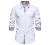 Generisch Chemise pour homme - Infroissable - Manches longues - Couleur unie - Stretch - Chemise d'affaires - Chemise à manches longues - Infroissable - Colorée - Coupe ajustée - Col en V - Blanc, #5
