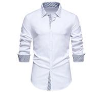 Generisch Chemise pour homme - Infroissable - Manches longues - Couleur unie - Stretch - Chemise d'affaires - Chemise à manches longues - Infroissable - Colorée - Coupe ajustée - Col en V - Blanc,