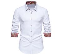 Generisch Chemise pour homme - Infroissable - Manches longues - Couleur unie - Stretch - Chemise d'affaires - Chemise à manches longues - Infroissable - Colorée - Coupe ajustée - Col en V - Blanc, #2