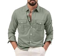 Generisch Chemise pour homme Printemps et Décontractée Manches Longues Couleur Unie Chemise Double Poches Chemise Homme Extérieur Manches Courtes, vert, 4XL