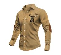 Generisch Chemise traditionnelle pour homme avec broderie de cerf - Chemise décontractée à manches longues avec coudes - Chemise moderne de style maison de campagne et chasseur, Style_a04 Kaki, L