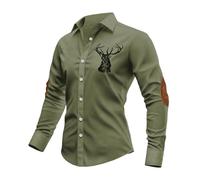 Generisch Chemise traditionnelle pour homme avec broderie de cerf - Chemise décontractée à manches longues avec coudes - Chemise moderne de style maison de campagne et chasseur, Style_a02 Vert, 3XL