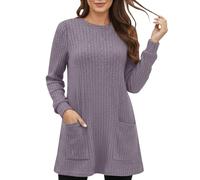 Generisch Chemise unie à manches longues avec col rond et poches pratiques comme basique polyvalent pour les femmes modernes, lilas, L