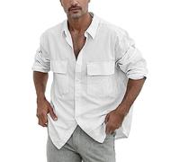Generisch Chemise unie à manches longues pour homme avec boutonnière, double poche poitrine, tissu en coton de qualité supérieure pour costume d'affaires formel ou mode décontractée élégante, Blanc