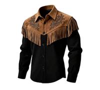 Generisch Chemise western à imprimé franges dans le style cow-boy, manches longues, avec boutonnage, idéal pour les festivals de musique country, Noir , S