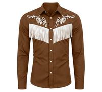 Generisch Chemise western avec imprimé cowboy pour - Haut décontracté à manches longues avec boutonnière - T-shirt polyvalent pour enfant pour le quotidien, les loisirs, l'école, marron, 6-7 ans