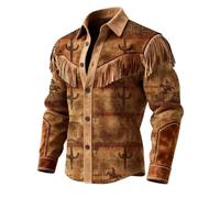 Generisch Chemise western pour homme avec imprimé à franges, chemise décontractée avec boutonnière et col à revers, look cowboy distinctif pour le quotidien et les événements, Style_p01 Marron, 3XL