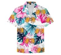Generisch Chemises décontractées pour la fête de la bière pour homme, chemises d'extérieur avec imprimé floral pour homme, coupe décontractée, été, facile à nettoyer, parfaite pour les shorts, Rose