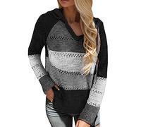 Generisch Chemises Manches Mode Blouse à Capuche Longue Patchwork Pots Femmes Col V Pull Décontracté, Noir , 4XL