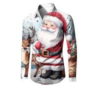 Generisch Chemises pour hommes avec impression numérique festive 3D bouton à revers de vacances T-shirts à manches longues pour hommes, Blanc., M