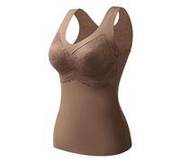 Generisch Chemises thermiques sans manches avec col en V, gilet avec soutien-gorge intégré, sous-vêtements doublés en polaire, débardeur thermique avec rembourrage en éponge, hauts d'hiver pour femme