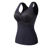 Generisch Chemises thermiques sans manches avec col en V, gilet avec soutien-gorge intégré, sous-vêtements doublés en polaire, débardeur thermique avec rembourrage en éponge, hauts d'hiver pour femme