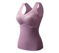 Generisch Chemises thermiques sans manches avec col en V, gilet avec soutien-gorge intégré, sous-vêtements doublés en polaire, débardeur thermique avec rembourrage en éponge, hauts d'hiver pour femme