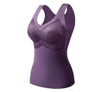 Generisch Chemises thermiques sans manches avec col en V, gilet avec soutien-gorge intégré, sous-vêtements doublés en polaire, débardeur thermique avec rembourrage en éponge, hauts d'hiver pour femme