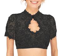 Generisch Chemisier de Dirndl pour femme - En dentelle - Manches courtes - Élégant - Confortable - Pour les festivités, #17Noir, XS