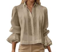 Generisch Chemisier d'été décontracté et tendance plissé de couleur unie pour un véritable accroche-regard, kaki, S