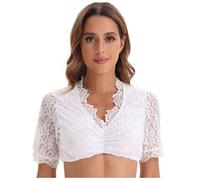 Generisch Chemisier Dirndl à manches courtes pour femme - Chemisier traditionnel allemand Oktoberfest - Robe Dirndl à manches courtes - Robe de scène - Débardeur - Chemise imprimée, Blanc., XXL