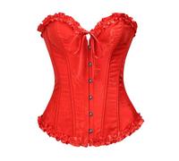 Generisch Chemisier Dirndl pour femme - Corset en dentelle multicolore - Maintien de la poitrine - Taille - Corset serré - Nombril - Os en caoutchouc - Formation du sol - Vêtements sculptants, rouge