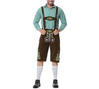 Generisch Chemisier Dirndl pour femme - Vêtements traditionnels de fête de la bière pour homme - Chemise à carreaux - Bretelles brodées - Combinaison pantalon, vert, L