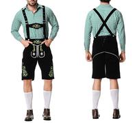 Generisch Chemisier Dirndl pour femme - Vêtements traditionnels de fête de la bière pour homme - Chemise à carreaux - Bretelles brodées - Combinaison pantalon, BK1., L