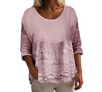 Generisch Chemisier en mousseline pour femme - Style bohème décontracté - Manches 3/4 - Léger et respirant - Col rond - Chemise de plage - T-shirt fin original - Motif floral - Tunique, O rose., S