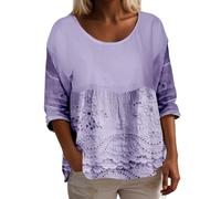 Generisch Chemisier en mousseline pour femme - Style bohème décontracté - Manches 3/4 - Léger et respirant - Col rond - Chemise de plage - T-shirt fin original - Motif floral - Tunique, O violet, S