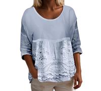 Generisch Chemisier en mousseline pour femme - Style bohème décontracté - Manches 3/4 - Léger et respirant - Col rond - Chemise de plage - T-shirt fin original - Motif floral - Tunique, O bleu., S