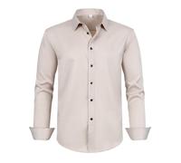 Generisch Chemisier pour homme - Fermeture à boutons - Chemise d'affaires - Coupe décontractée - Couleur pure - Col montant - Légère et fine - Grande taille - Infroissable, beige, 8XL