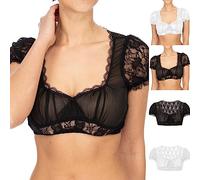 Generisch Chemisier simple pour femme - Avec dentelle élégante - Manches courtes - Chemisier élégant - Largeur réglable - Chemisier en dentelle pour les fêtes, #17Noir, XL