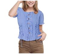 Generisch Chemisier traditionnel pour femme Oktoberfest - Rouge et blanc - À carreaux - Costume de fête populaire - Fête à thème - Carnaval - Boutons - Couronne médiévale en métal, bleu, XXL