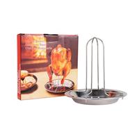 Generisch Chicken Rôtisseur - 17 x 16,5 cm - Support avec égouttoir - Support en acier inoxydable - Support de poulet pour barbecue, grill, barbecue au charbon de bois et rôti