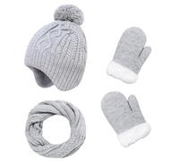Generisch Chicminie Ensemble bonnet, écharpe, gants - Kit de maintien au chaud pour impression tricotée - Coupe-vent - Accessoire d'hiver de qualité supérieure pour, Gris clair., 4-6 ans