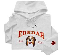 Generisch Chien Broderie Sweat à Capuche Personnalisé Animal Photo Sweatshirt Maman DIY Design Chien Sweatshirt Viking Vêtements Femmes, Blanc., M
