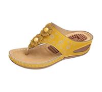 Generisch christmas Pantoufles de Noël pour femme avec soutien de la voûte plantaire pour marcher confortablement, sandales d'été avec fonction massage, chaussures à plateforme, jaune, 35 EU
