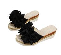 Generisch christmas Pantoufles de Noël pour femme - Chaussures compensées à orteils - Pantoufles décontractées - Coupe classique - Sandales pour femme, Noir , 35 EU