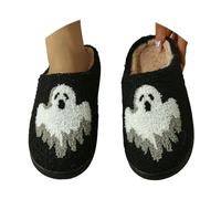 Generisch Christmas Pantoufles de Noël pour femme, pantoufles confortables d'Halloween pour couples, parfaites pour un usage domestique en hiver, Noir , 41 EU