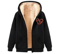 Generisch christmas Veste de Noël en cuir synthétique pour femme Veste à capuche lourde doublée en polaire pour l'hiver Vêtement d'extérieur chaud Pull confortable ouvert sur le devant, Noir , XL