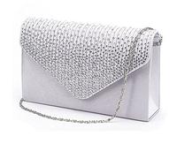 Generisch Clutch Diamante Grand sac de soirée pour femme - Enveloppe en satin - Sac à bandoulière pour homme - Grand pour dossiers (argent, taille unique)